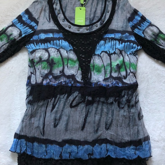 Blue green grey taupe long sleeved Adam Jacobs Women’s Top graffiti design - Picture 5 of 12